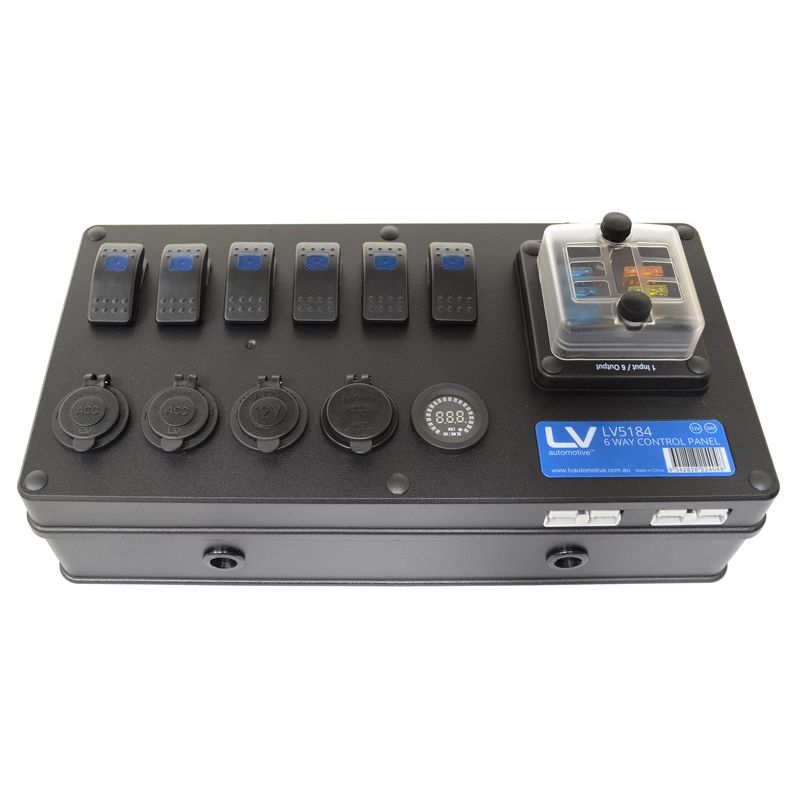 12/24V 6 WAY CONTROL PANEL 2 X DC,1X ENGEL O/P& VOLTMETER 2 X 50A ANDERSON TYPE SOCKETS Product Code :LV5184