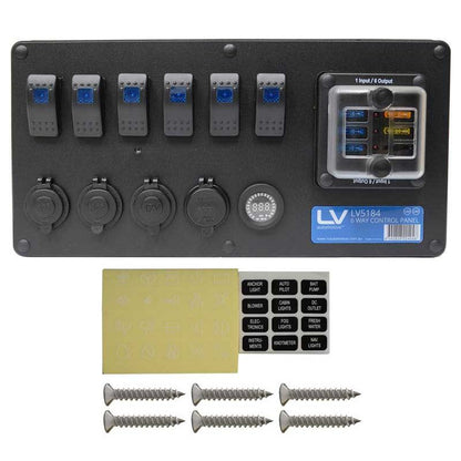 12/24V 6 WAY CONTROL PANEL 2 X DC,1X ENGEL O/P& VOLTMETER 2 X 50A ANDERSON TYPE SOCKETS Product Code :LV5184