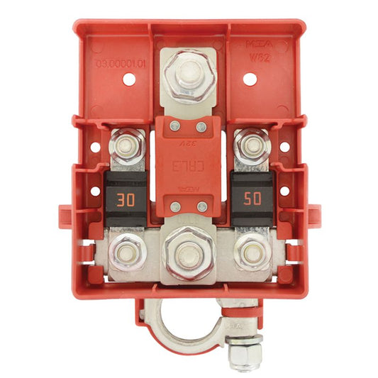 FUSED BATTERY DISTRIBUTION 3 WAY FUSE TO SUIT: 1X MEGA 2 X MIDI (Fuses not included) Product Code :LV5480
